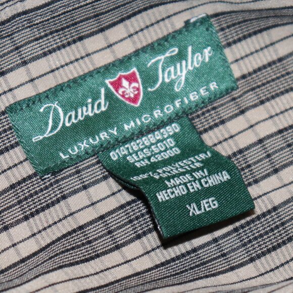 Gray and tan plaid Luxury Microfiber long sleeve button-down shirt David Taylor - Picture 3 of 4